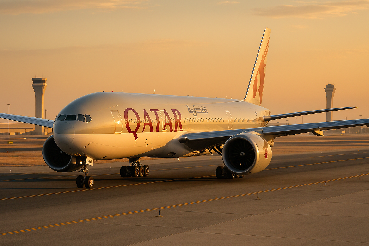 Commercial aircraft at sunset